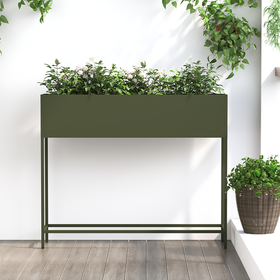 Höjdträdgårdsplanterare Olivgrön 100 X 26 X 82 Cm Stål