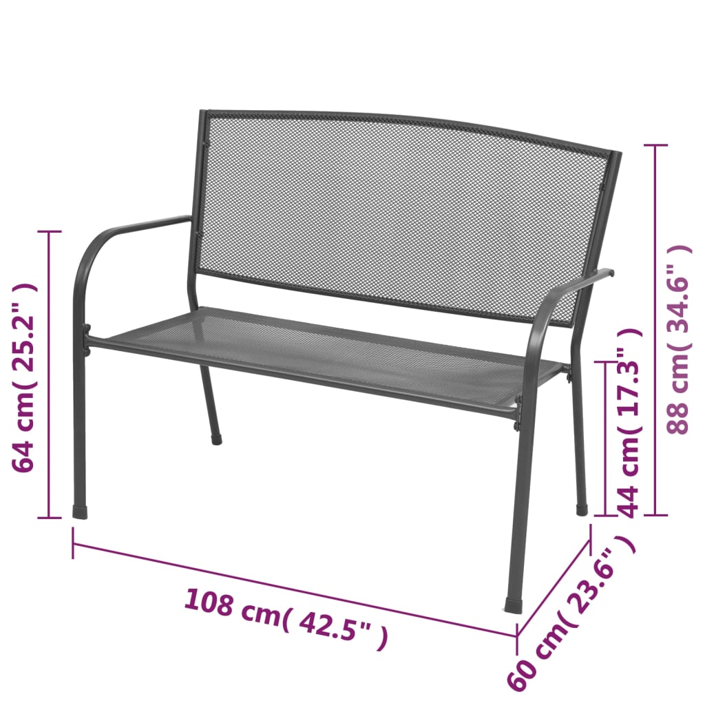 Trädgårdsbänk 108 Cm Stål Och Nät Antracit