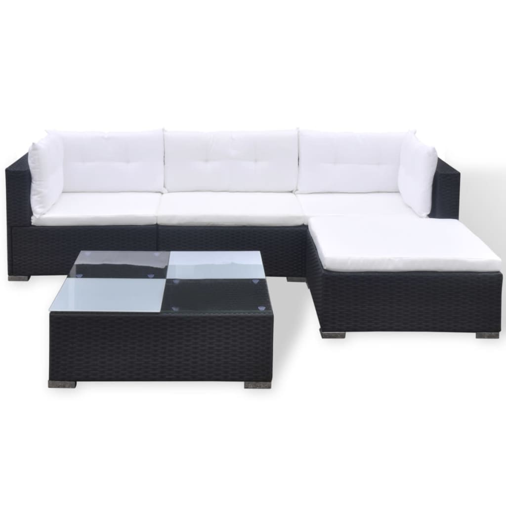 Loungegrupp Med Dynor 5 Delar Konstrotting Svart