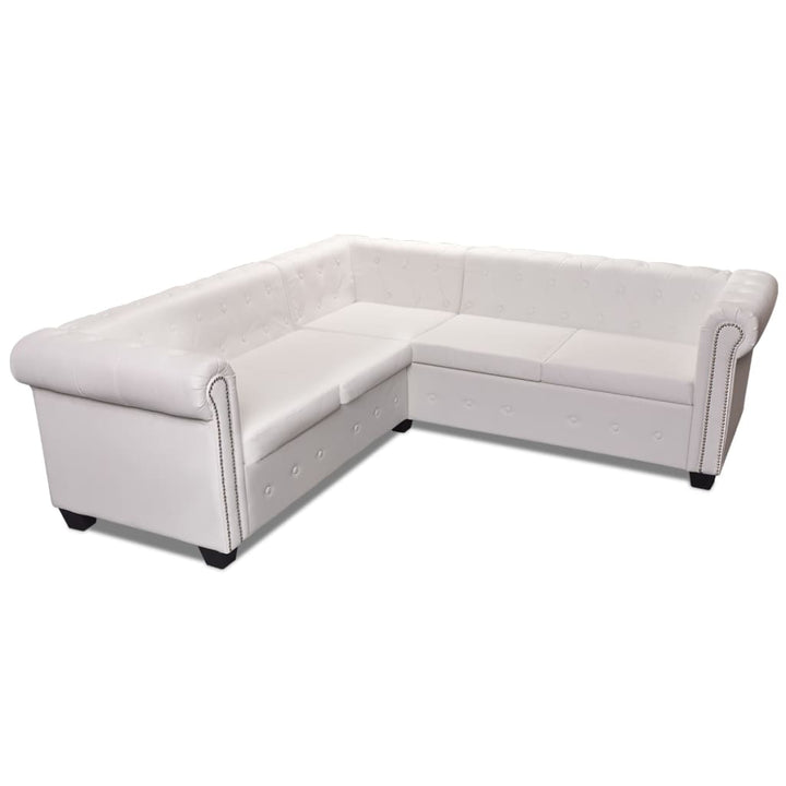 Hörnsoffa 5-Sitsig Chesterfield Konstläder Vit