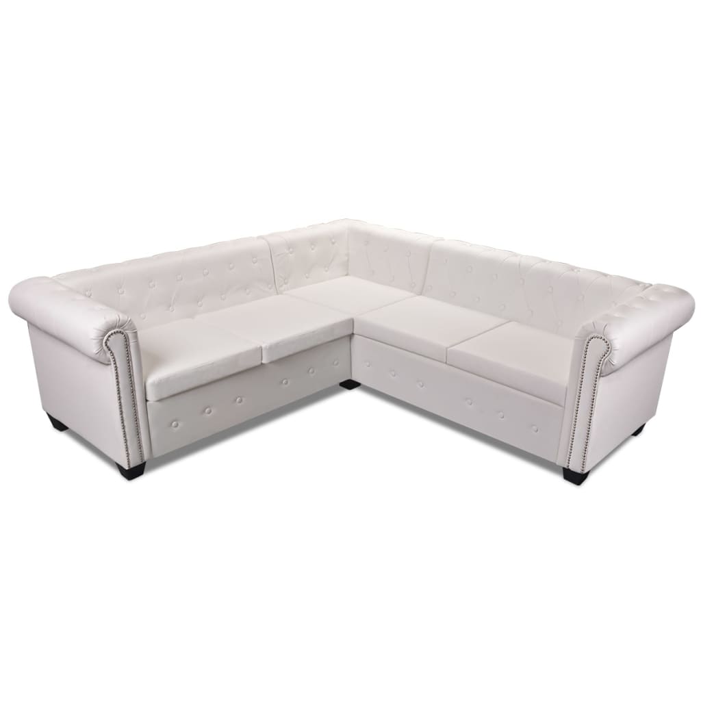 Hörnsoffa 5-Sitsig Chesterfield Konstläder Vit