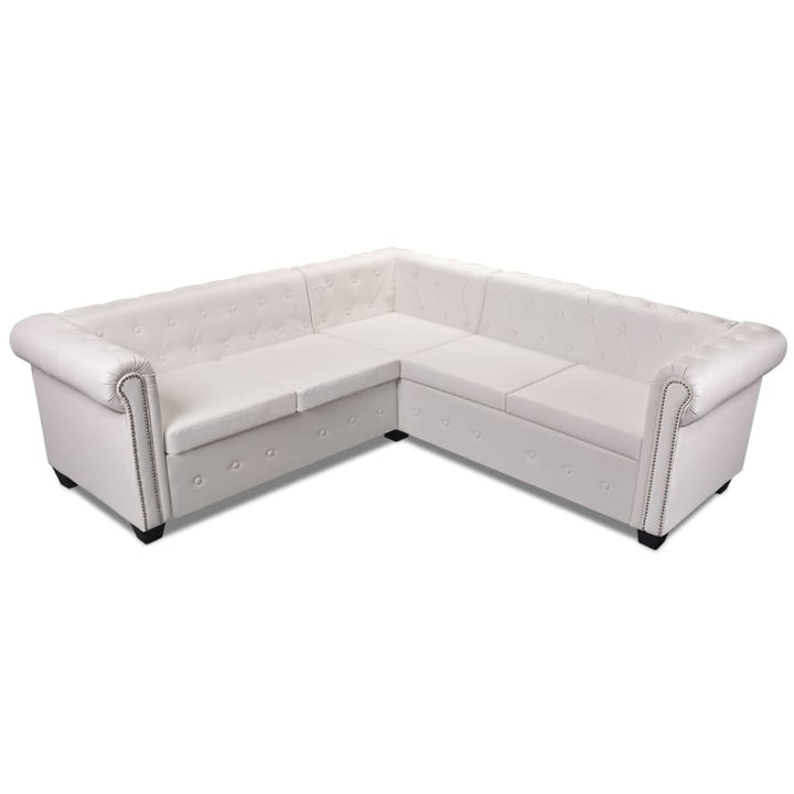 Hörnsoffa 5-Sitsig Chesterfield Konstläder Vit