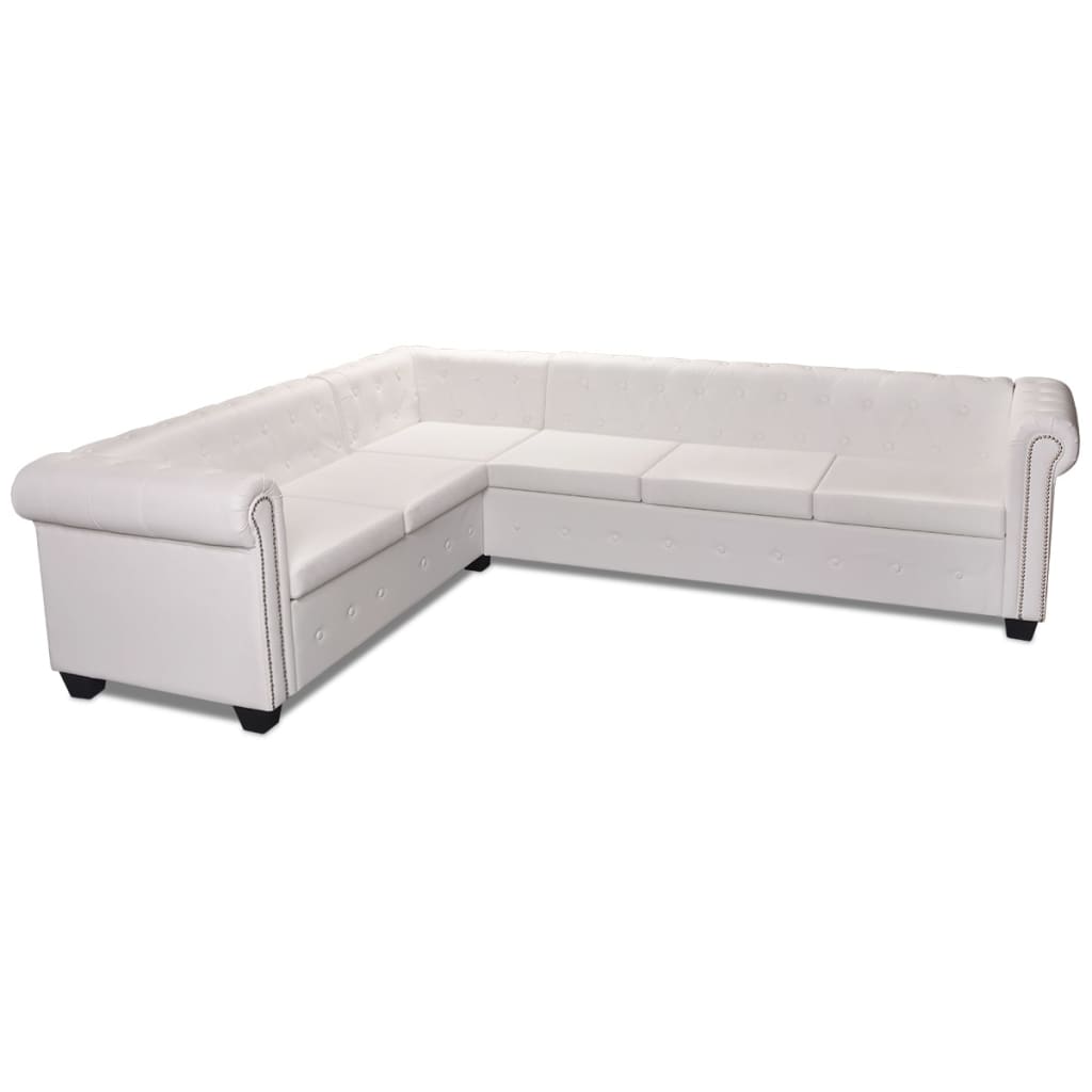 6-Sitsig Chesterfield Hörnsoffa Konstläder Vit