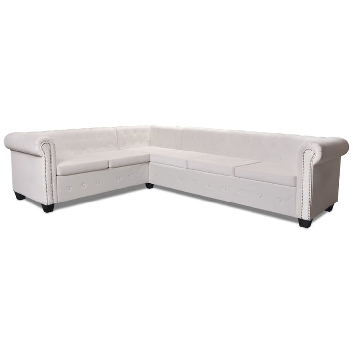 6-Sitsig Chesterfield Hörnsoffa Konstläder Vit