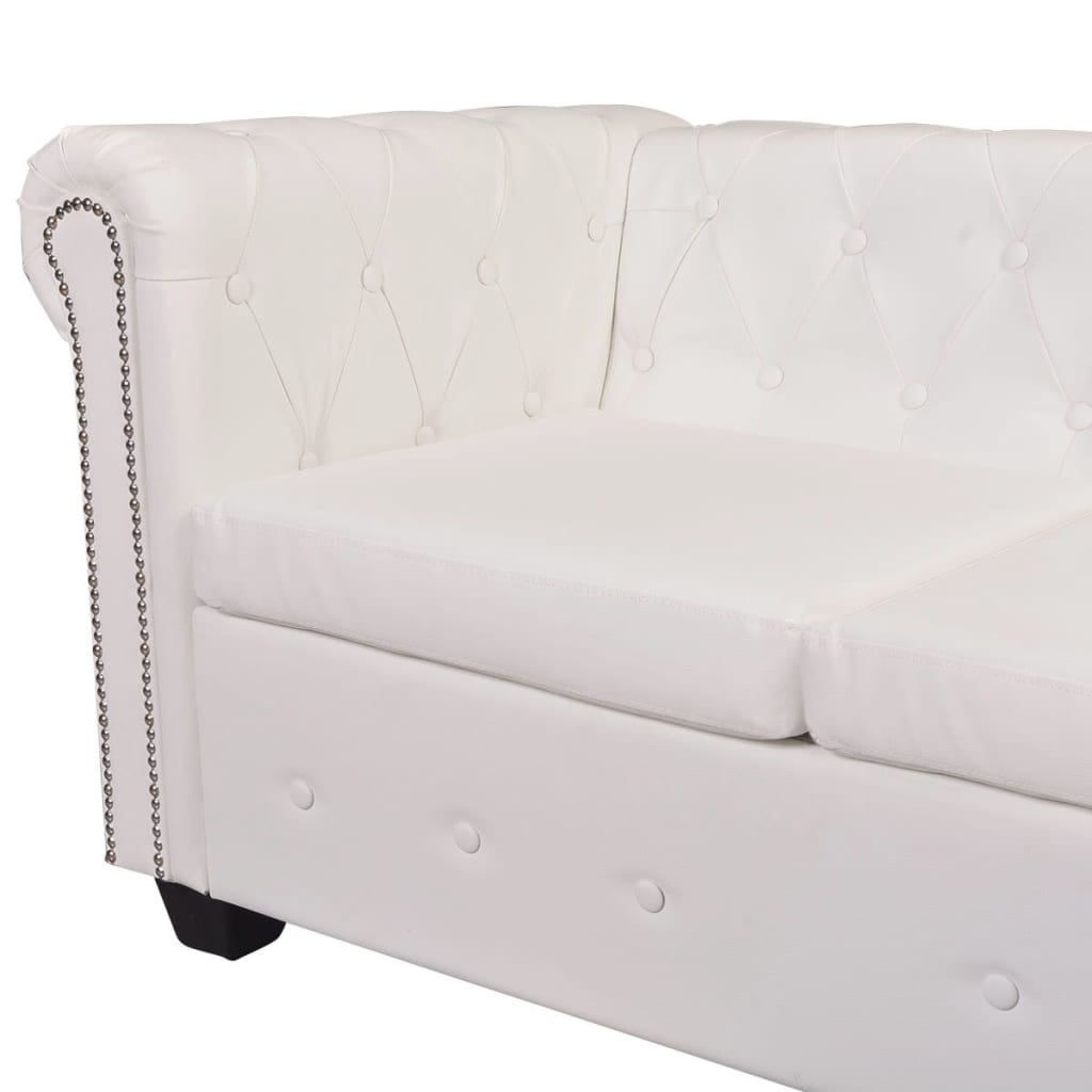 6-Sitsig Chesterfield Hörnsoffa Konstläder Vit