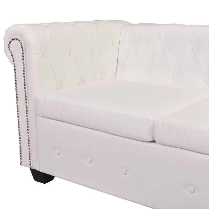 6-Sitsig Chesterfield Hörnsoffa Konstläder Vit