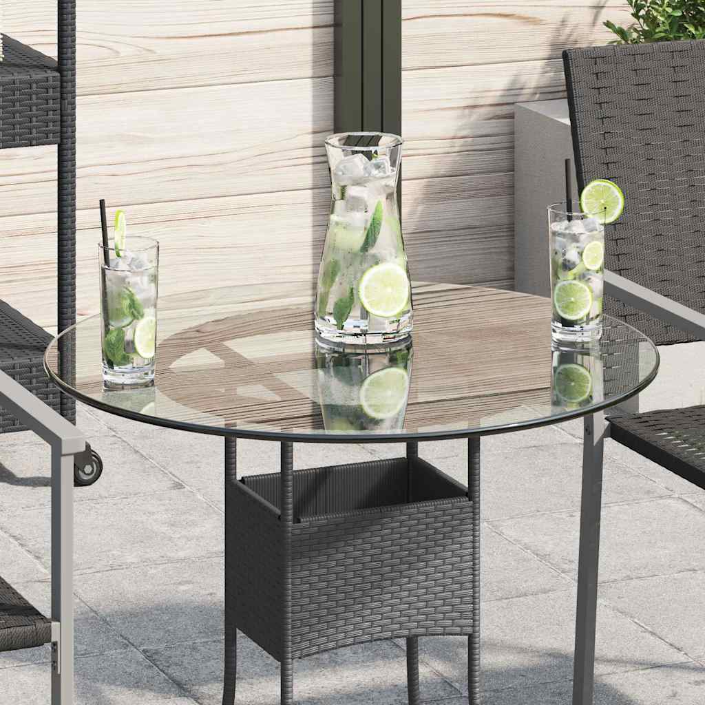 Bordsskiva Svart Ø90X1 Cm Härdat Glas Med Marmortextur