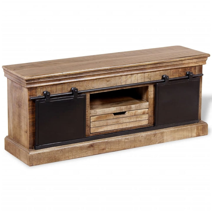 Tv-Bänk Med 2 Skjutdörrar Massivt Mangoträ 110X30X45 Cm