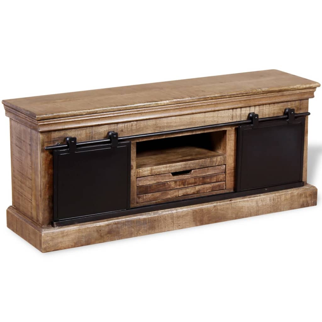 Tv-Bänk Med 2 Skjutdörrar Massivt Mangoträ 110X30X45 Cm