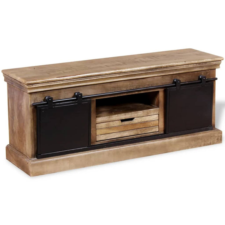 Tv-Bänk Med 2 Skjutdörrar Massivt Mangoträ 110X30X45 Cm