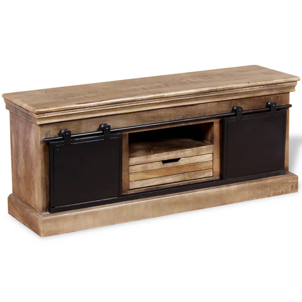 Tv-Bänk Med 2 Skjutdörrar Massivt Mangoträ 110X30X45 Cm