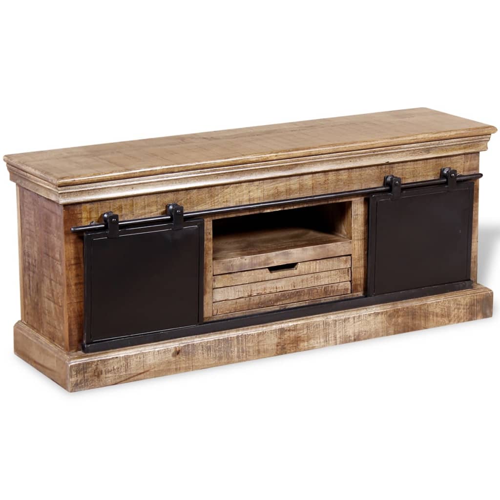 Tv-Bänk Med 2 Skjutdörrar Massivt Mangoträ 110X30X45 Cm