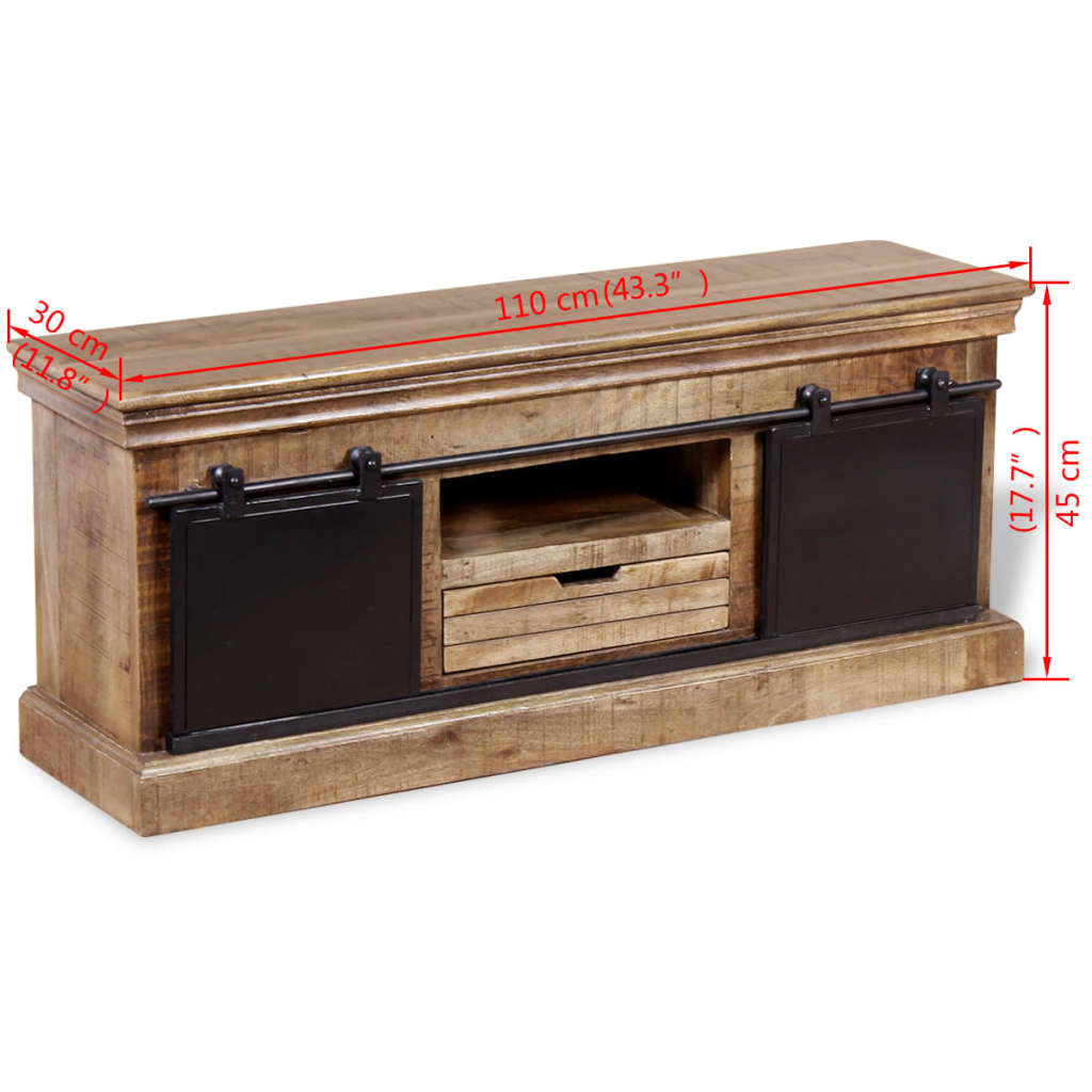 Tv-Bänk Med 2 Skjutdörrar Massivt Mangoträ 110X30X45 Cm