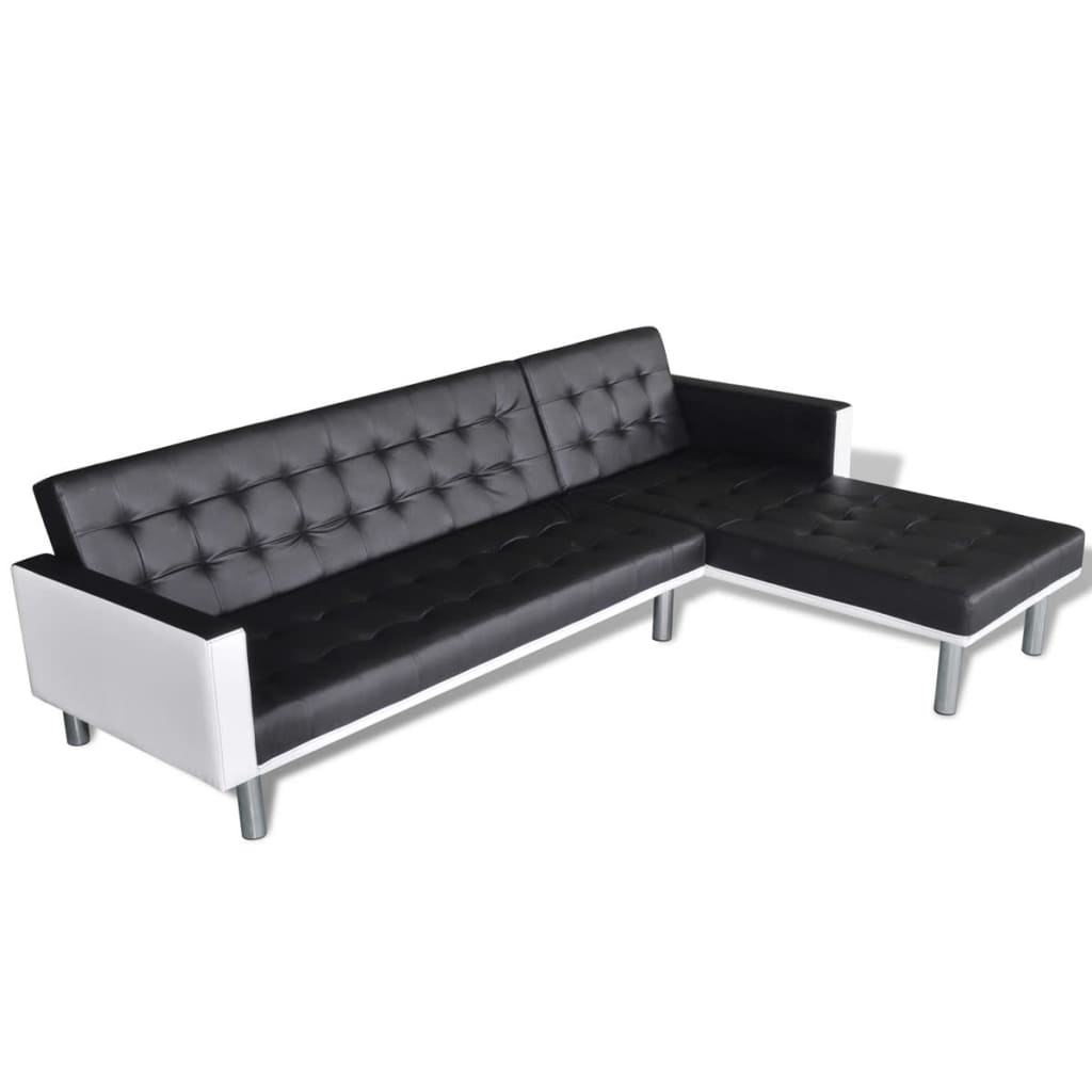 L-Formad Bäddsoffa Konstläder Svart