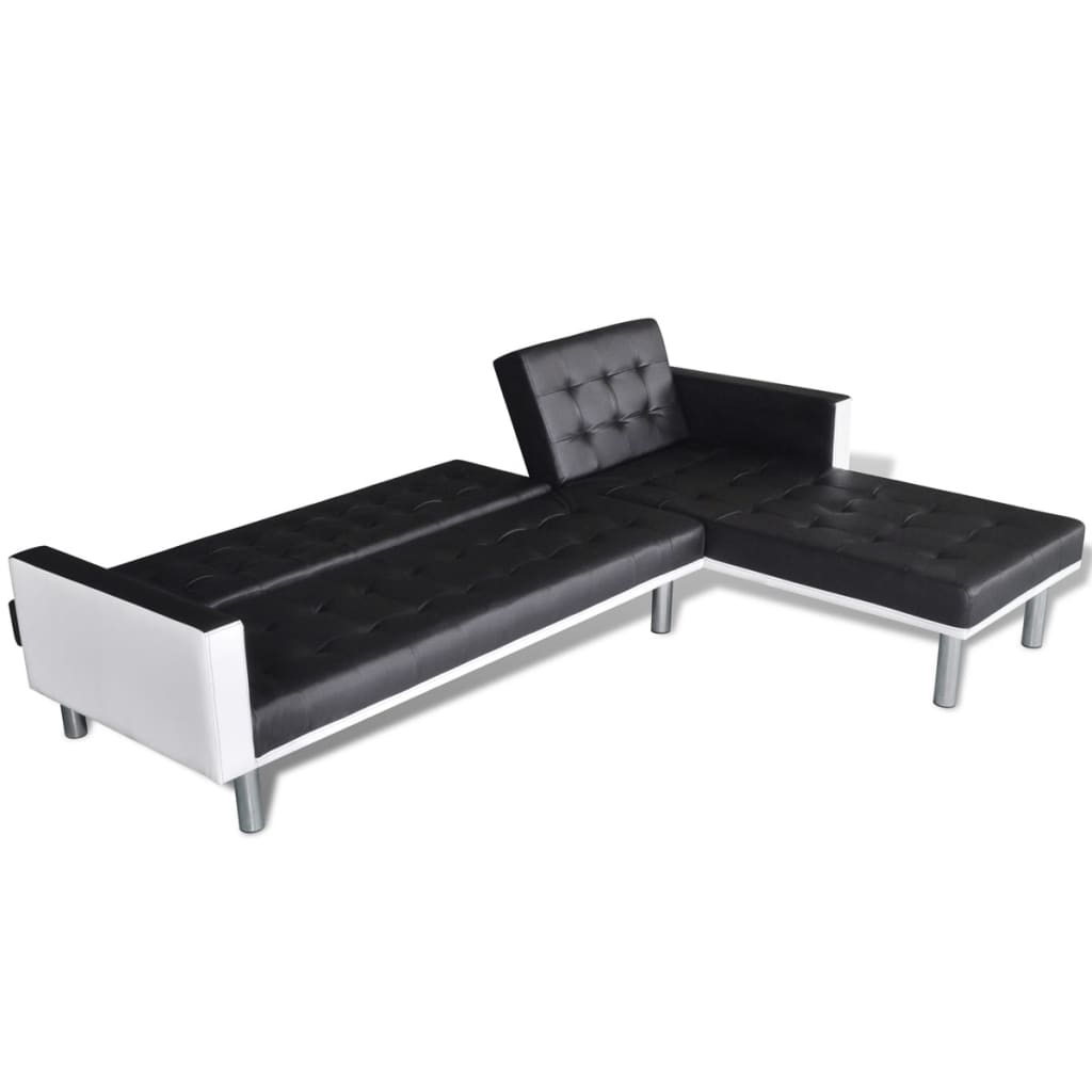 L-Formad Bäddsoffa Konstläder Svart