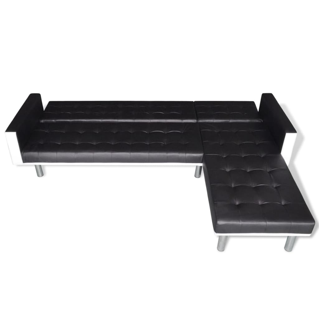 L-Formad Bäddsoffa Konstläder Svart