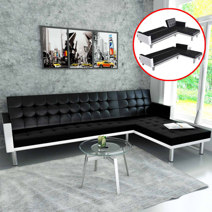 L-Formad Bäddsoffa Konstläder Svart