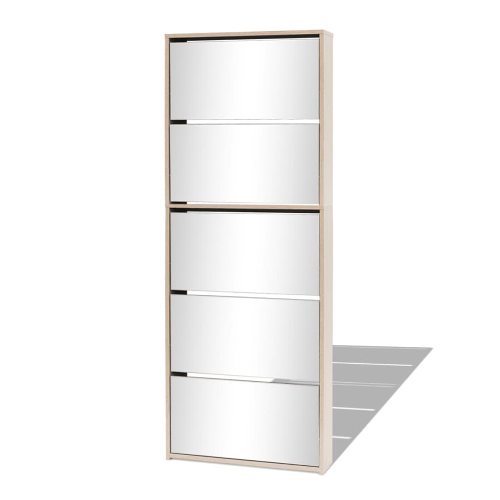 Skoskåp Med 5 Lådor Och Spegel 63X17X169,5 Cm