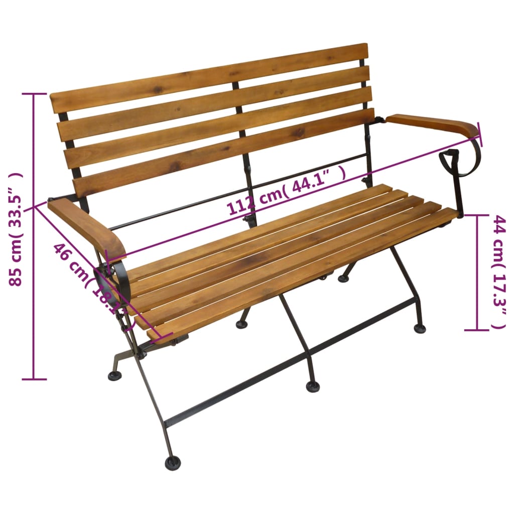 Hopfällbar Trädgårdsbänk 112 Cm Massivt Akaciaträ