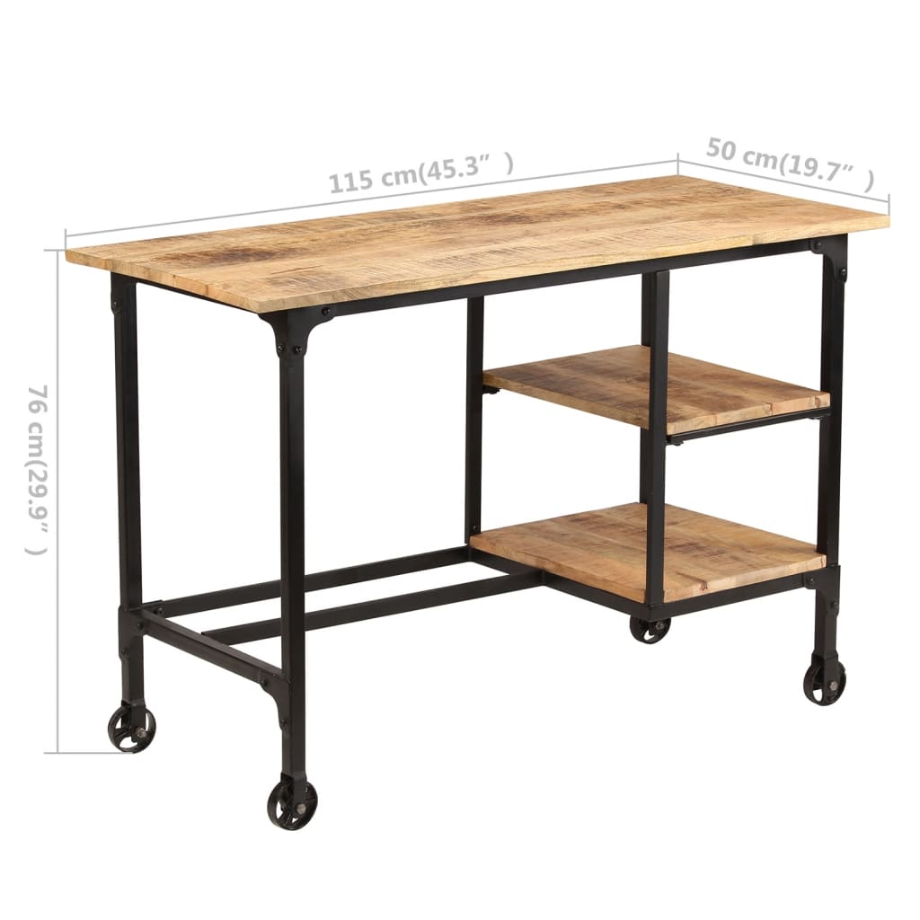 Skrivbord Med Hopfällbar Pall Massivt Mangoträ 115X50X76 Cm