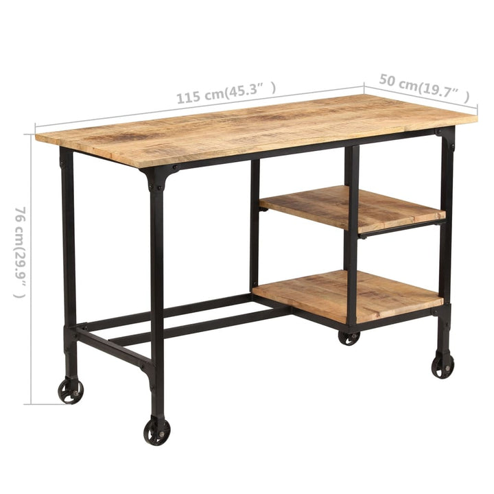 Skrivbord Med Hopfällbar Pall Massivt Mangoträ 115X50X76 Cm