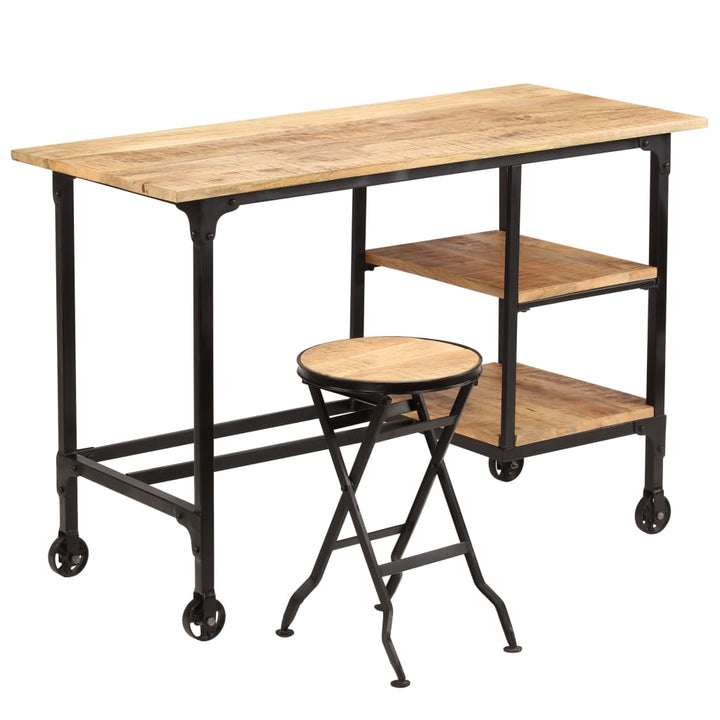 Skrivbord Med Hopfällbar Pall Massivt Mangoträ 115X50X76 Cm