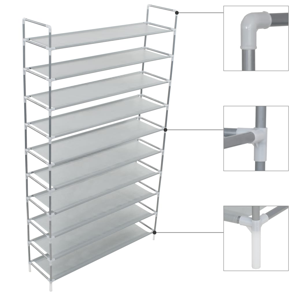 Skohylla Med 10 Hyllor Metall Och Non-Woven Tyg