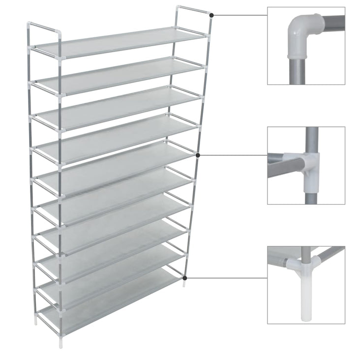 Skohylla Med 10 Hyllor Metall Och Non-Woven Tyg