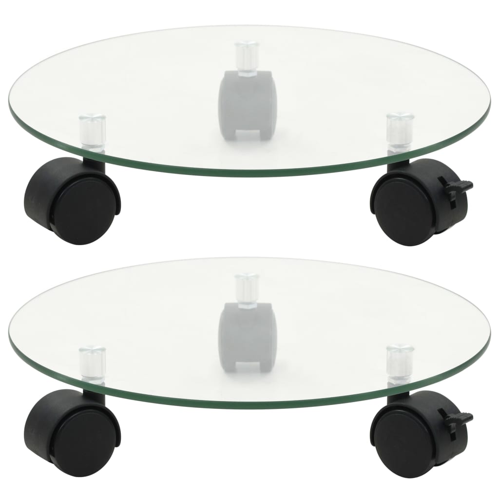 Växtställ På Hjul 2 St Härdat Glas 28 Cm Rund