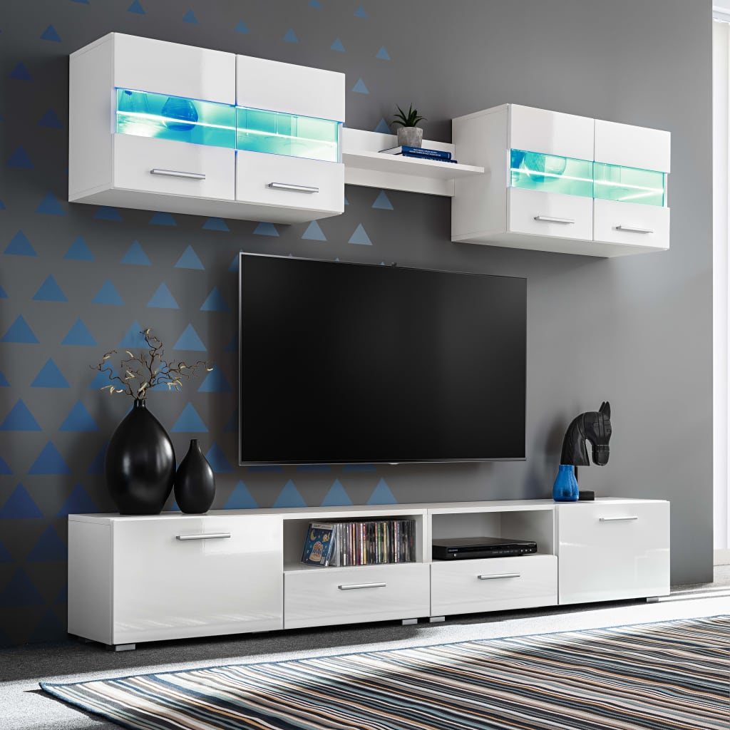 Tv-Möbelset 5 Delar Med Led-Belysning Högglans