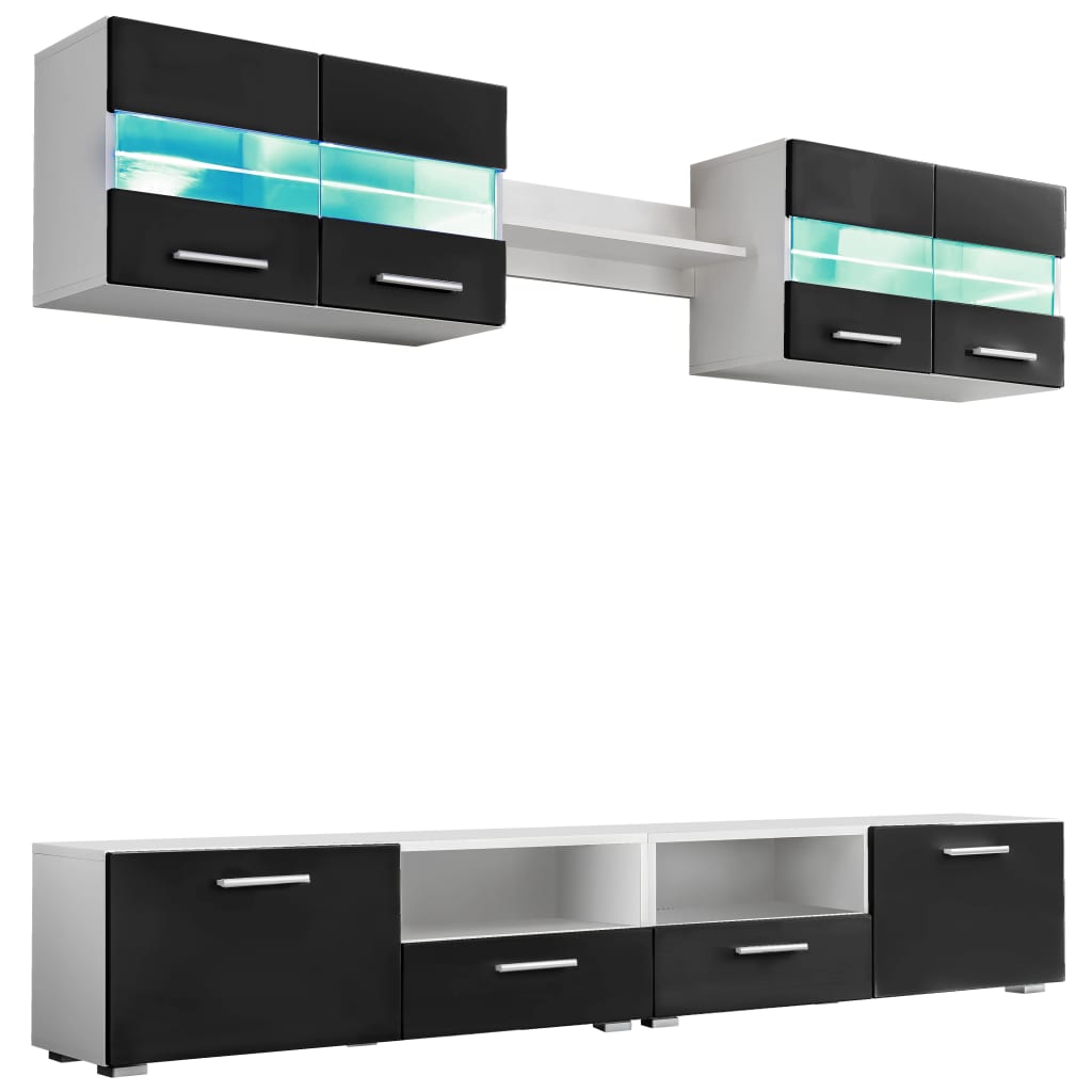Tv-Möbelset 5 Delar Med Led-Belysning Högglans