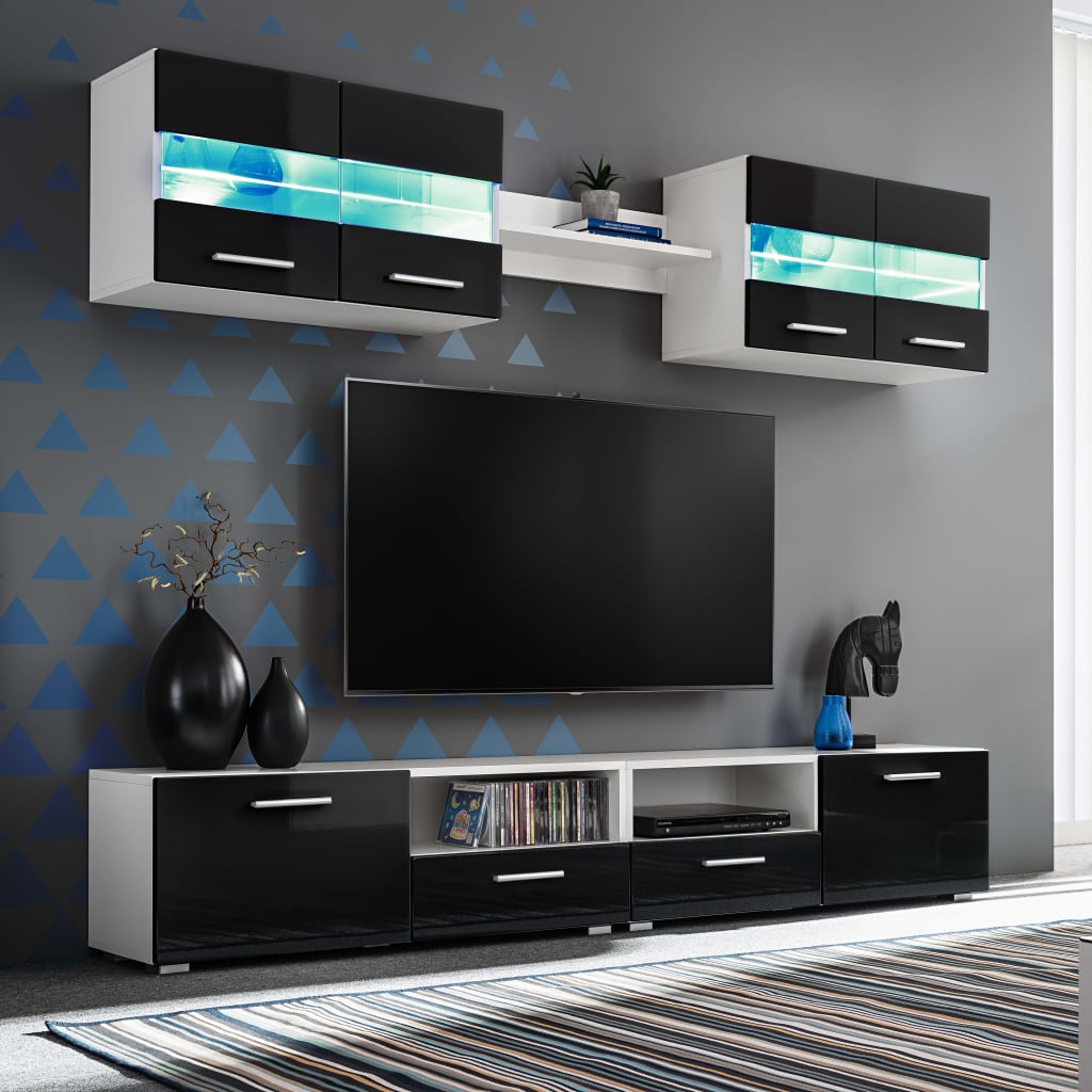 Tv-Möbelset 5 Delar Med Led-Belysning Högglans