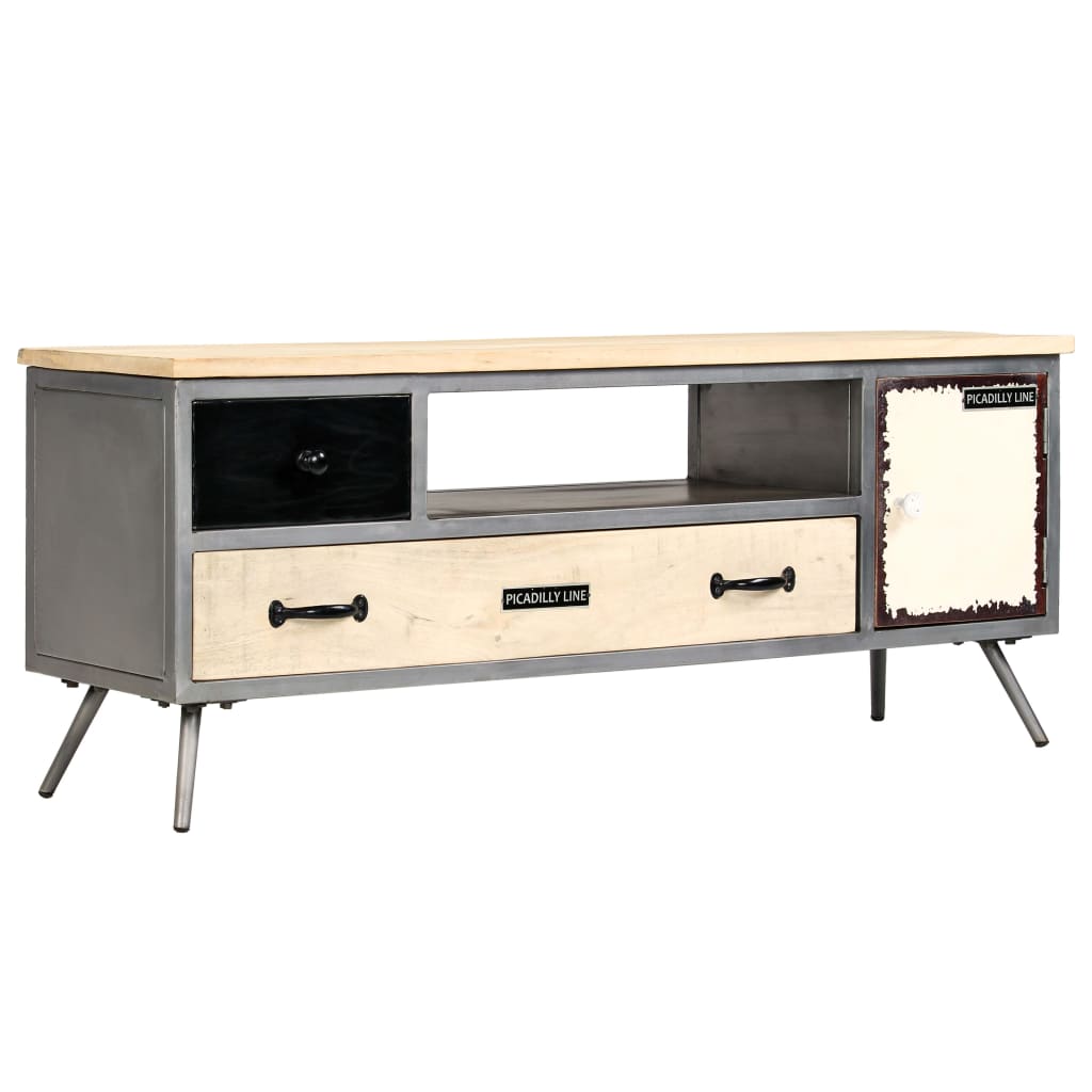 Tv-Bänk Massivt Mangoträ Och Stål 120X30X45 Cm