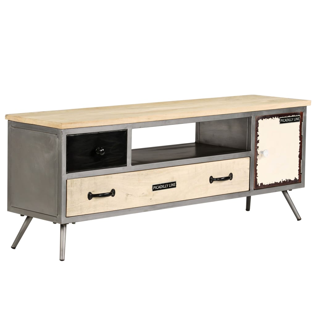 Tv-Bänk Massivt Mangoträ Och Stål 120X30X45 Cm