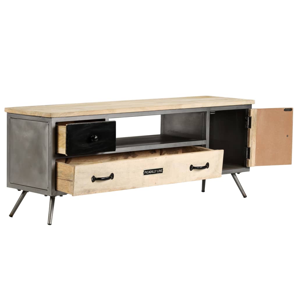 Tv-Bänk Massivt Mangoträ Och Stål 120X30X45 Cm