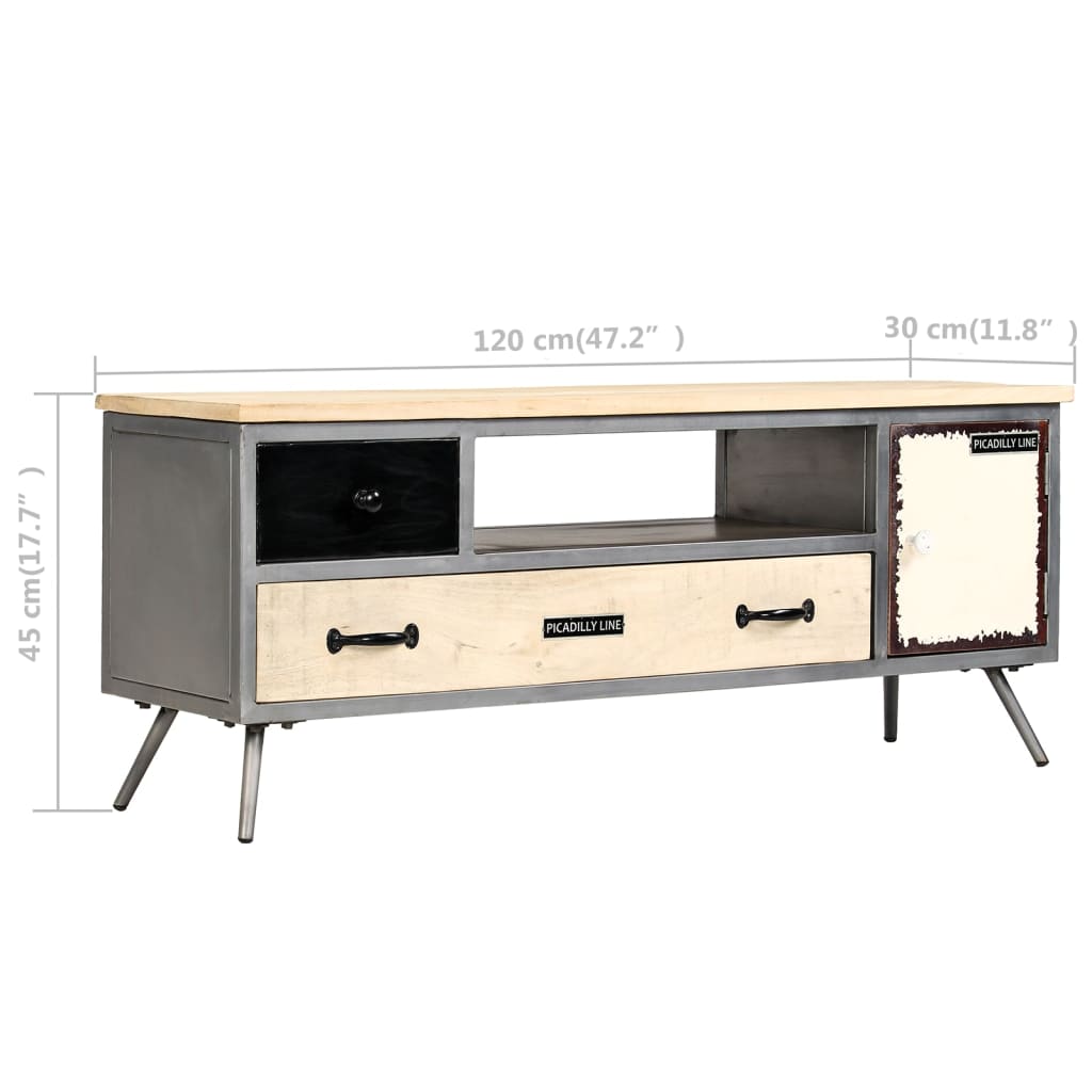Tv-Bänk Massivt Mangoträ Och Stål 120X30X45 Cm