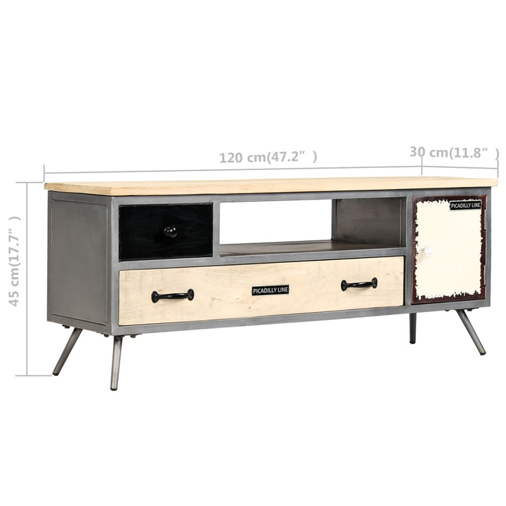Tv-Bänk Massivt Mangoträ Och Stål 120X30X45 Cm