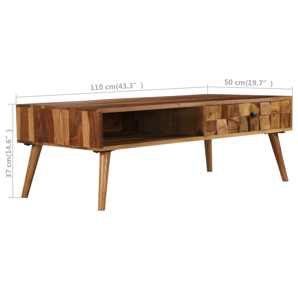 Soffbord Massivt Sheshamträ Med Honungsfinish 110X50X37 Cm