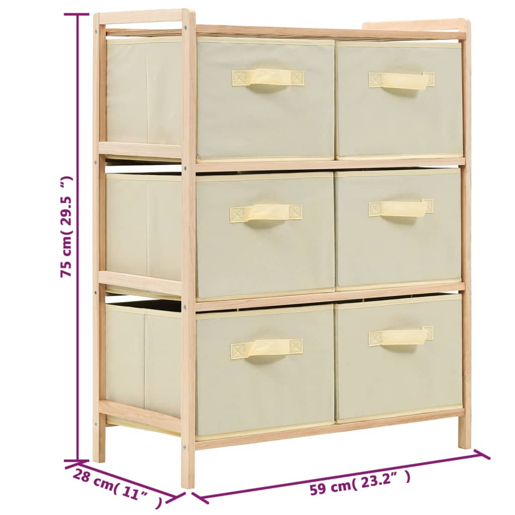 Förvaringshylla Med 6 Tygkorgar Cedarträ Beige