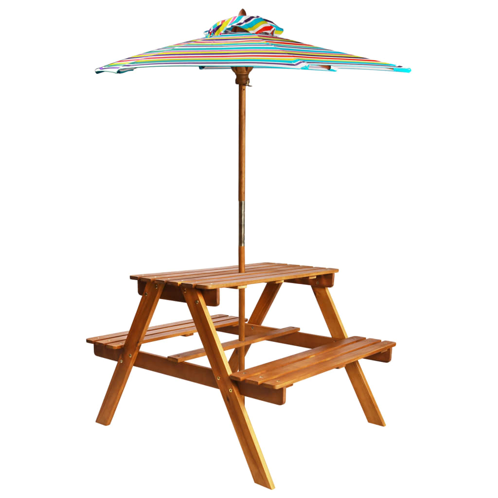 Picknickbord För Barn Med Parasoll 79X90X60Cm Massiv Akacia