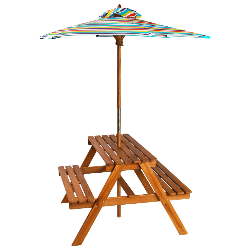 Picknickbord För Barn Med Parasoll 79X90X60Cm Massiv Akacia