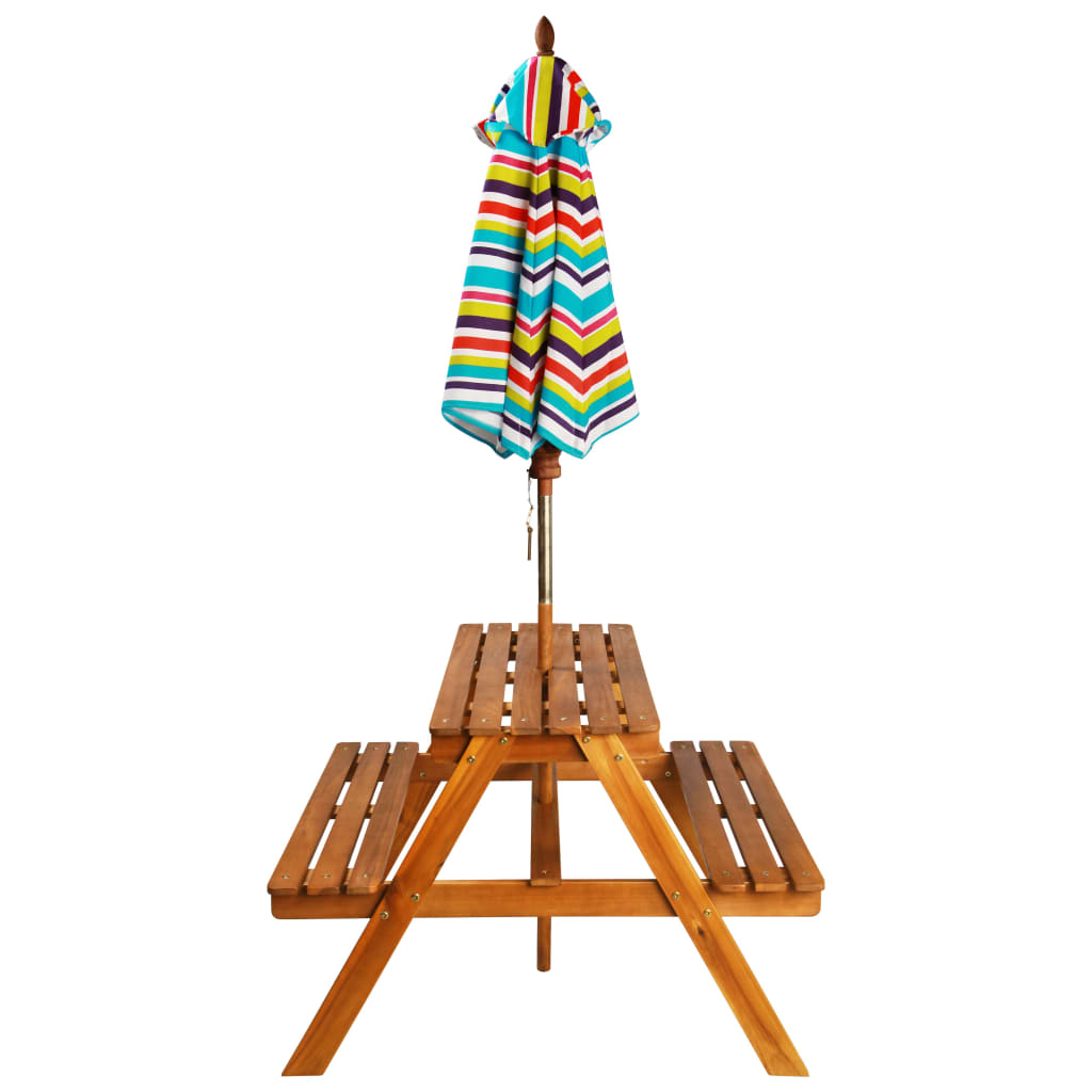 Picknickbord För Barn Med Parasoll 79X90X60Cm Massiv Akacia