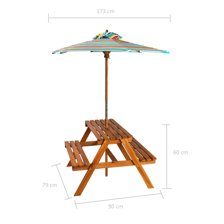 Picknickbord För Barn Med Parasoll 79X90X60Cm Massiv Akacia