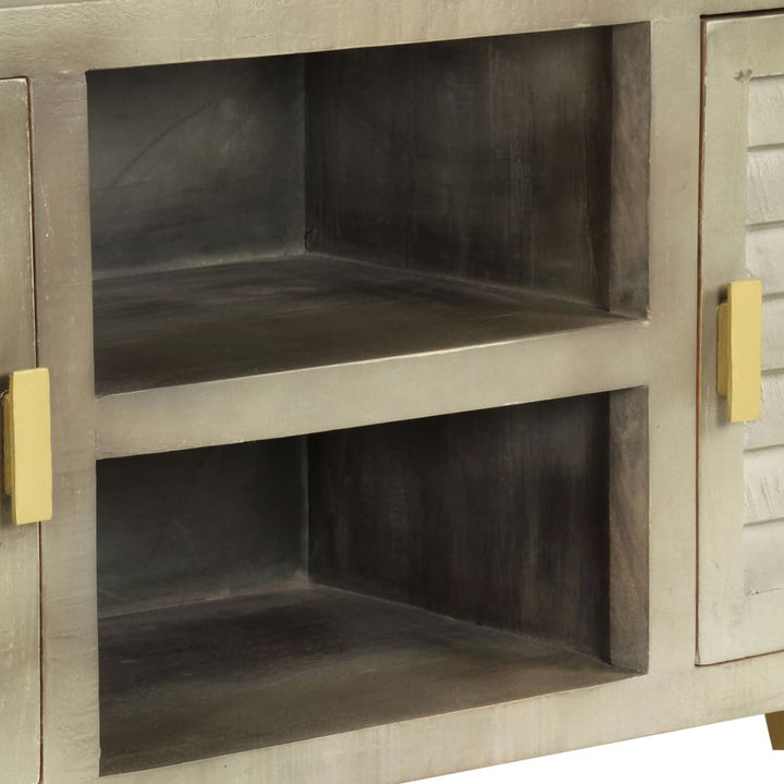 Tv-Bänk Massivt Mangoträ Grå Med Mässing 110X30X48 Cm