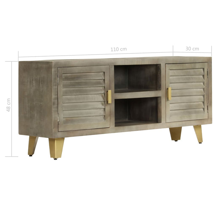 Tv-Bänk Massivt Mangoträ Grå Med Mässing 110X30X48 Cm