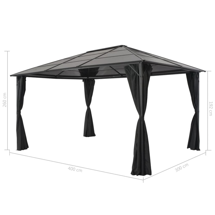 Paviljong Med Gardin Aluminium 4X3X2,6 M Svart