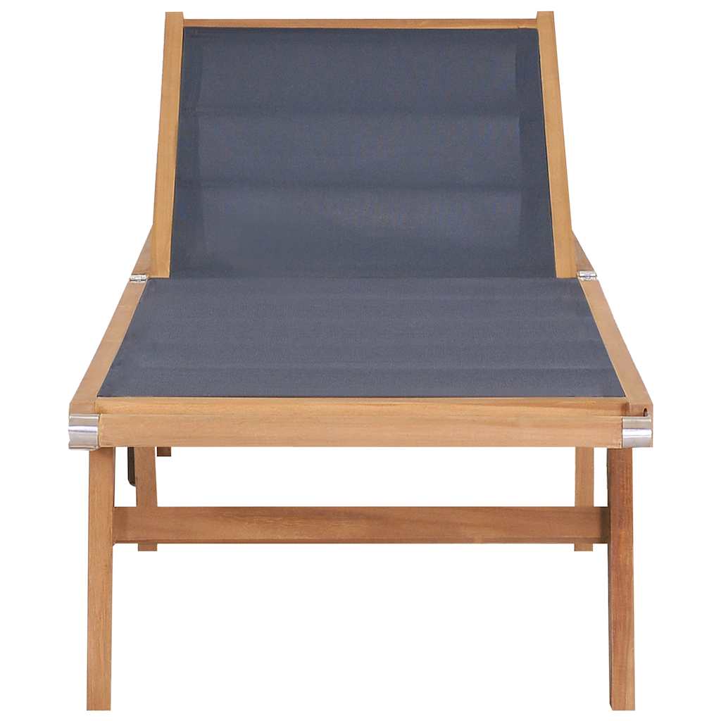 Hopfällbar Solsäng Med Hjul Massiv Teak Och Textilene