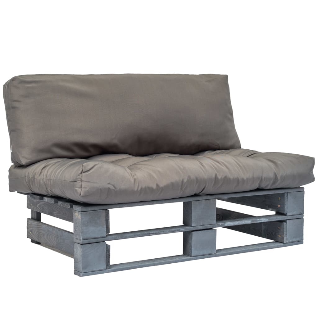 Pallsoffa Med Dynor Grå Massiv Furu
