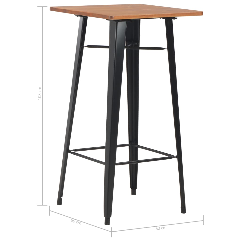 Barbord 60X60X108 Cm Massiv Furu Stål Svart