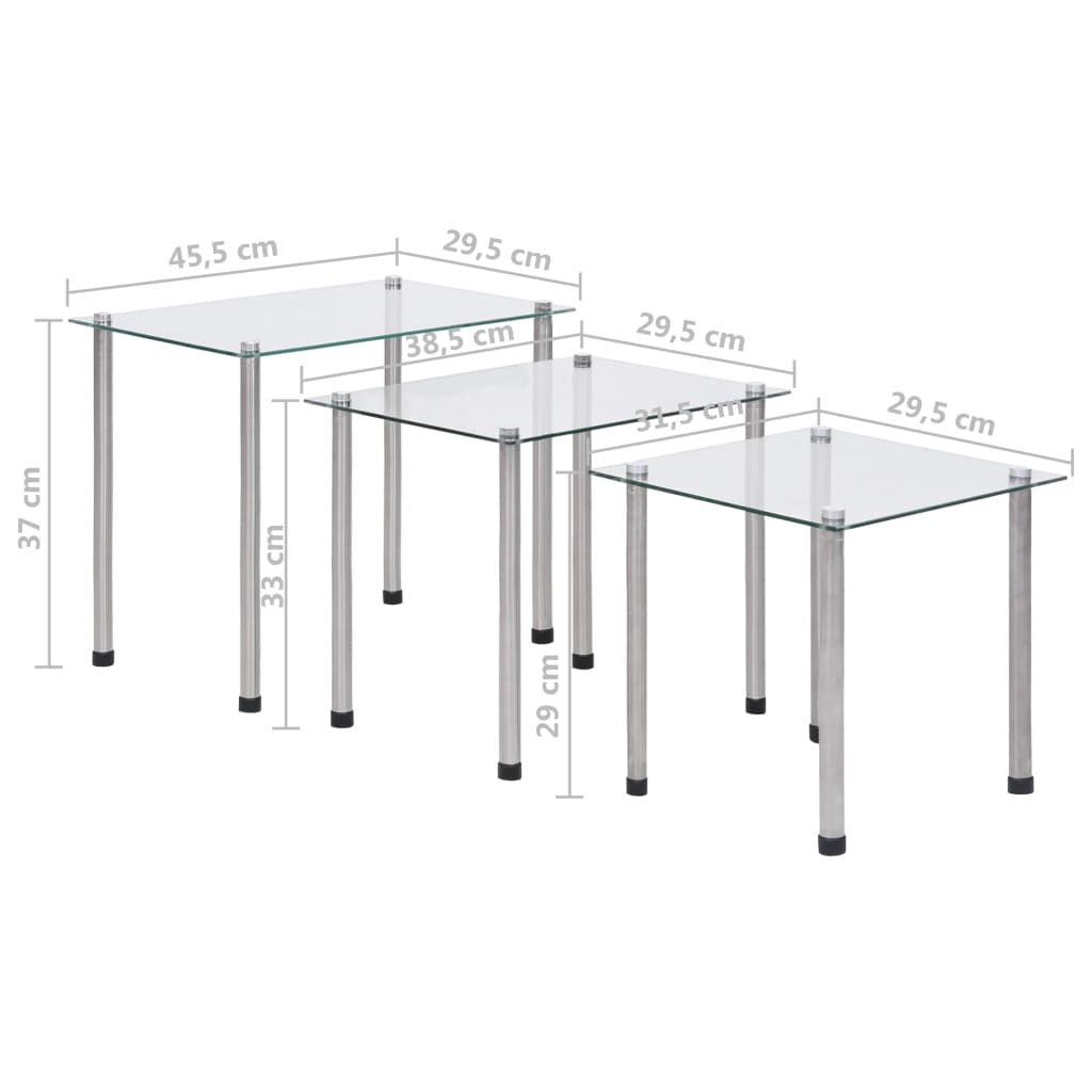 Satsbord 3 St Genomskinlig Härdat Glas